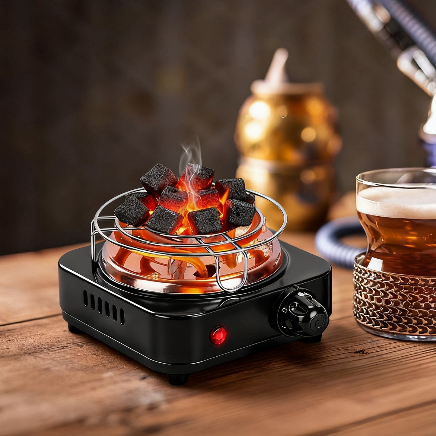 500W Electric Charcoal Burner with Thermostat Control & Tongs