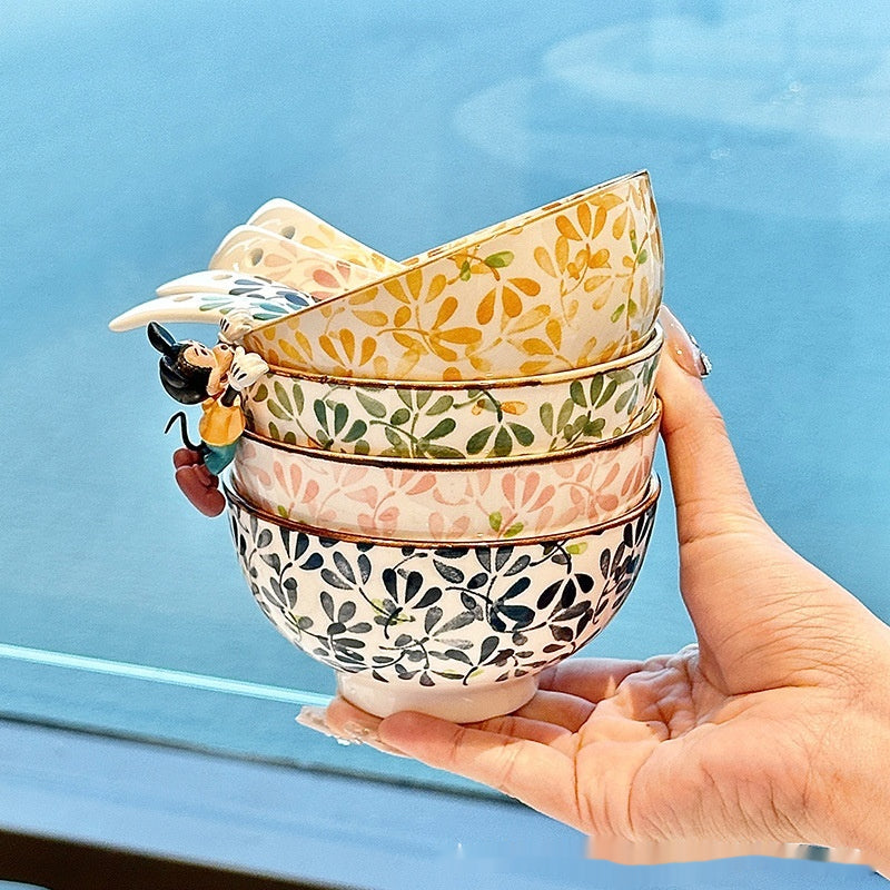 Japanese Style Ceramic Serving Bowls Set of 4 - Green Pink Blue Yellow
