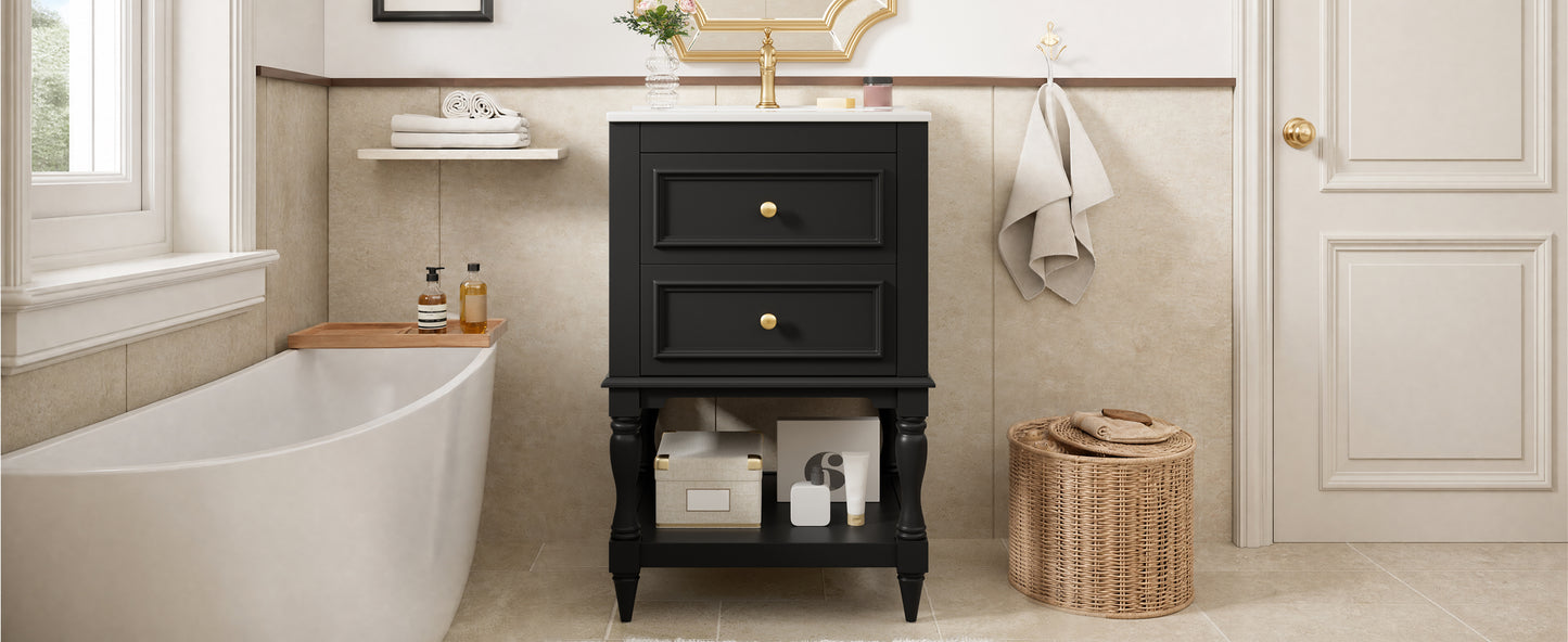 20'' Black Bathroom Vanity with Ceramic Sink & 2 Drawers
