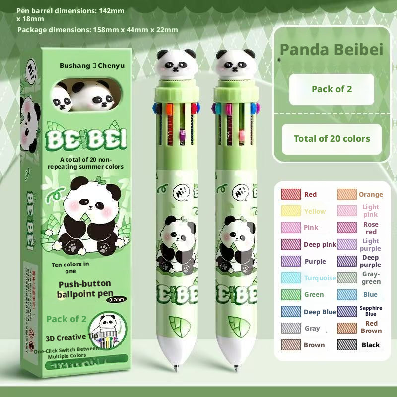 Ballpoint Pen Set - Panda Model, 0.7mm, 20 Colors, 2 Pieces