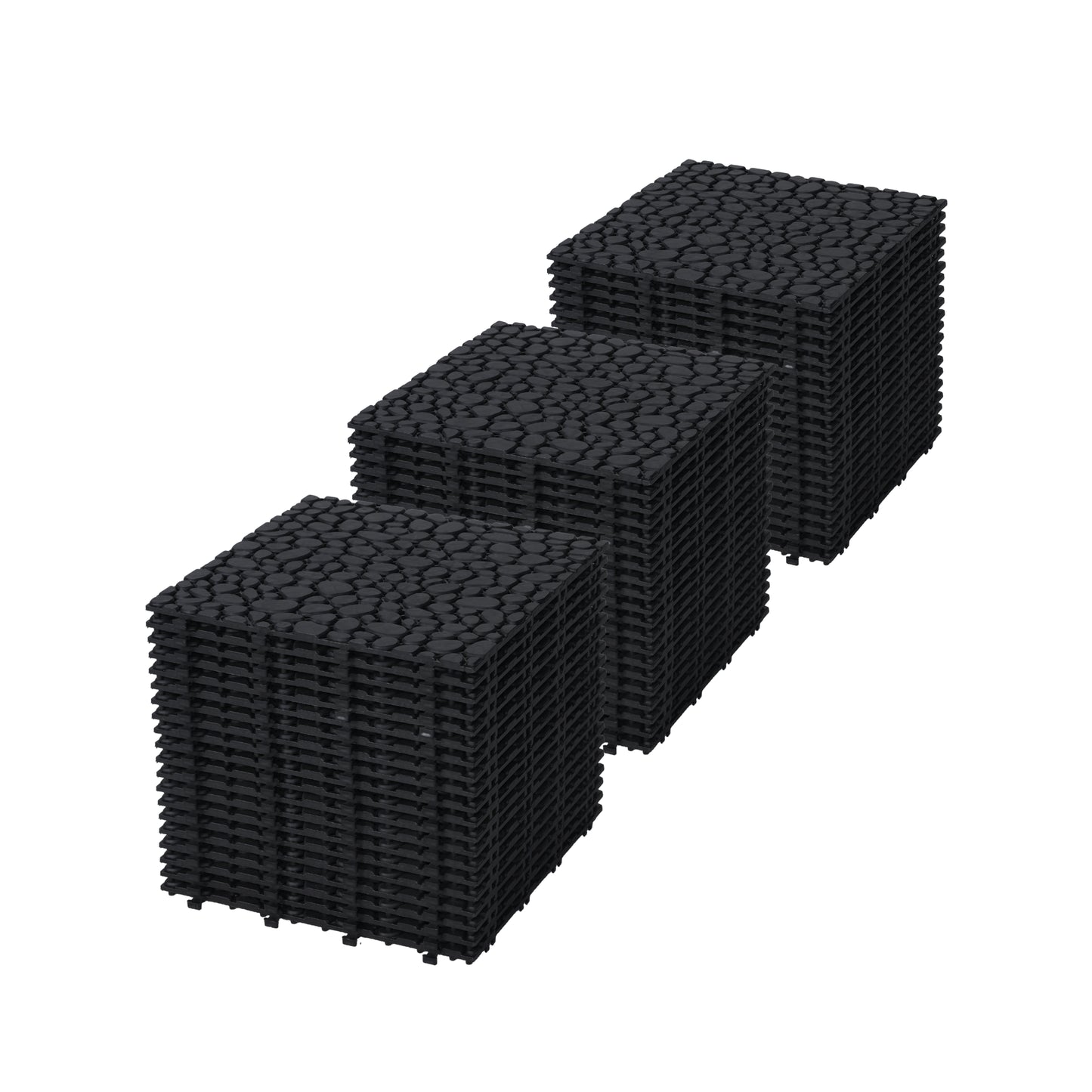 Black Interlocking Deck Tiles - 12x12 Inch Plastic, Anti-Slip