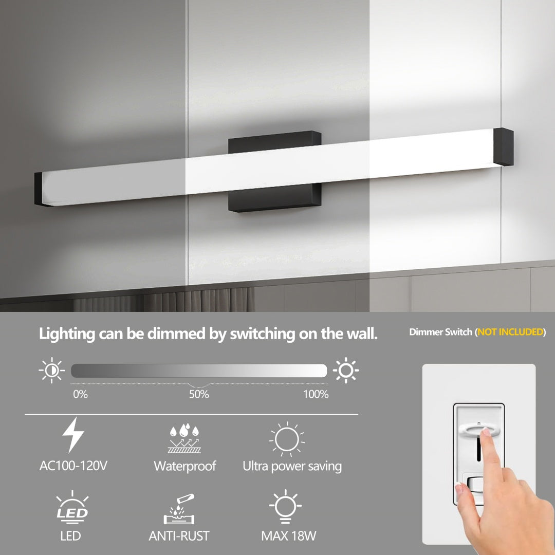 Modern Black Bathroom Vanity Light - 33 Inch LED Fixture