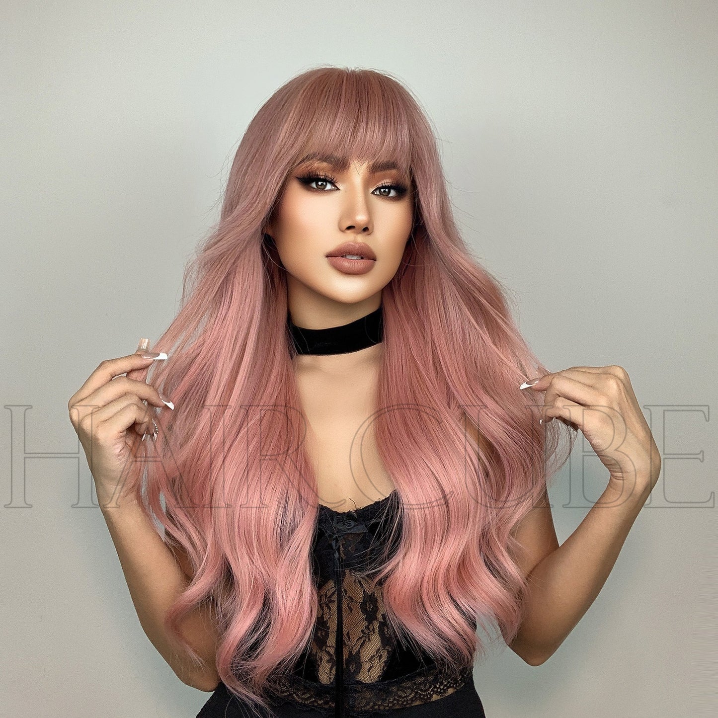 Pink Long Curly Wig for Women - 24 Inch Synthetic Hair Extension