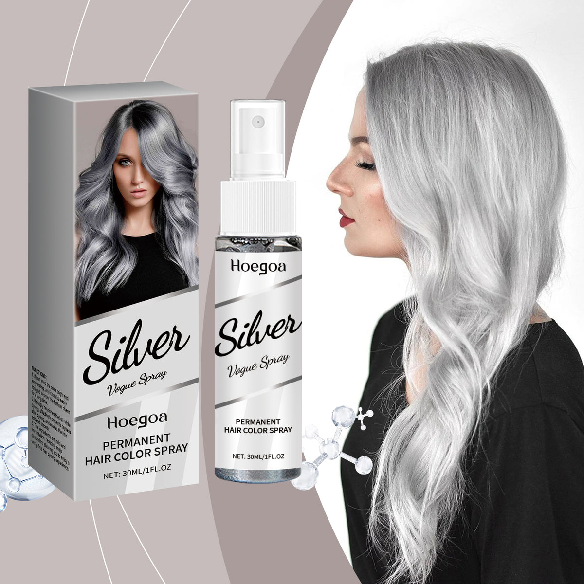 Silver Gray Hair Dye Spray 30ml for Temporary Hair Coloring