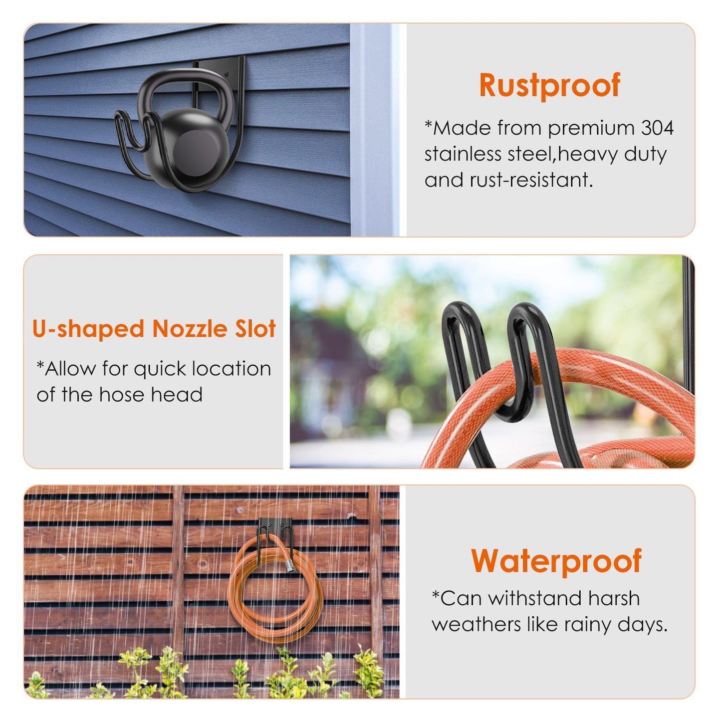 Heavy Duty Garden Hose Holder Stainless Steel Wall Mount Organizer 2 Pack