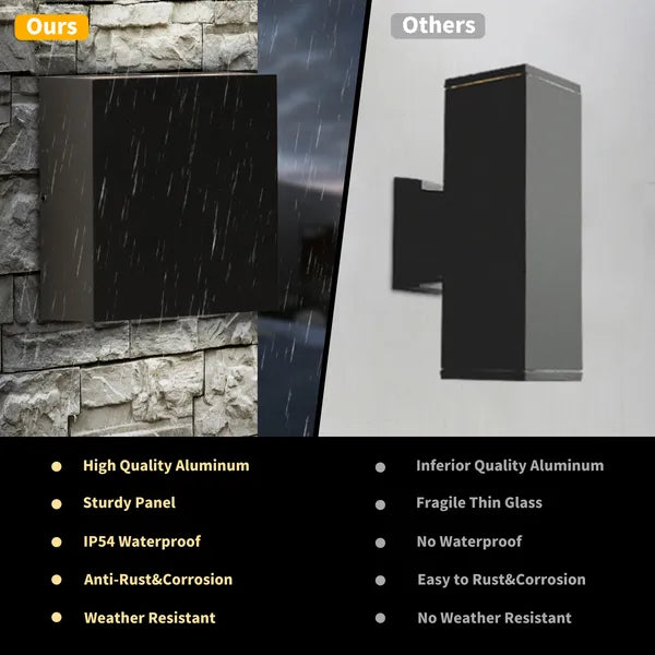 Outdoor Wall Sconce Waterproof Up and Down Lighting Porch Lantern - Black