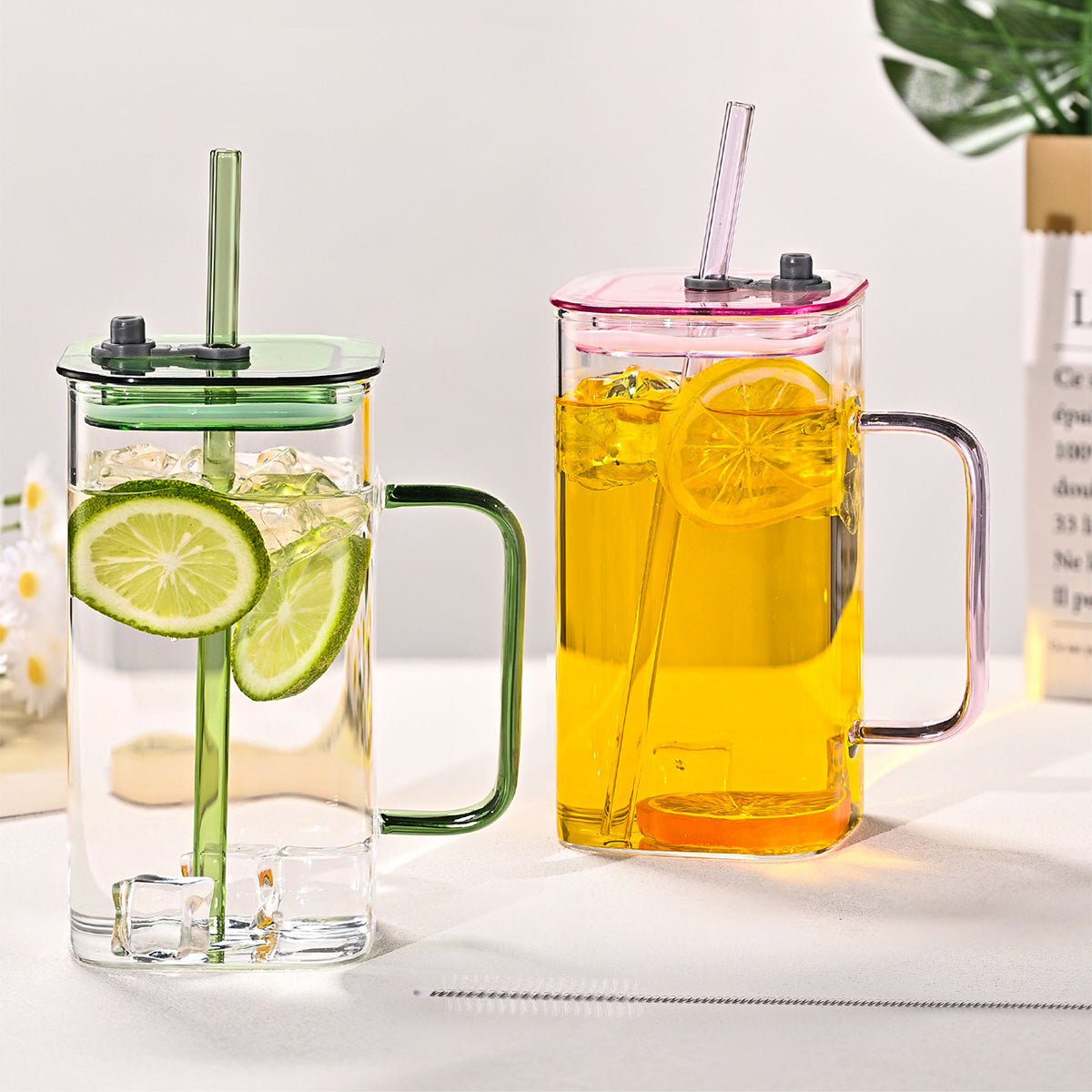 Blue Glass Straw Cup - High Borosilicate Drinkware with Lid