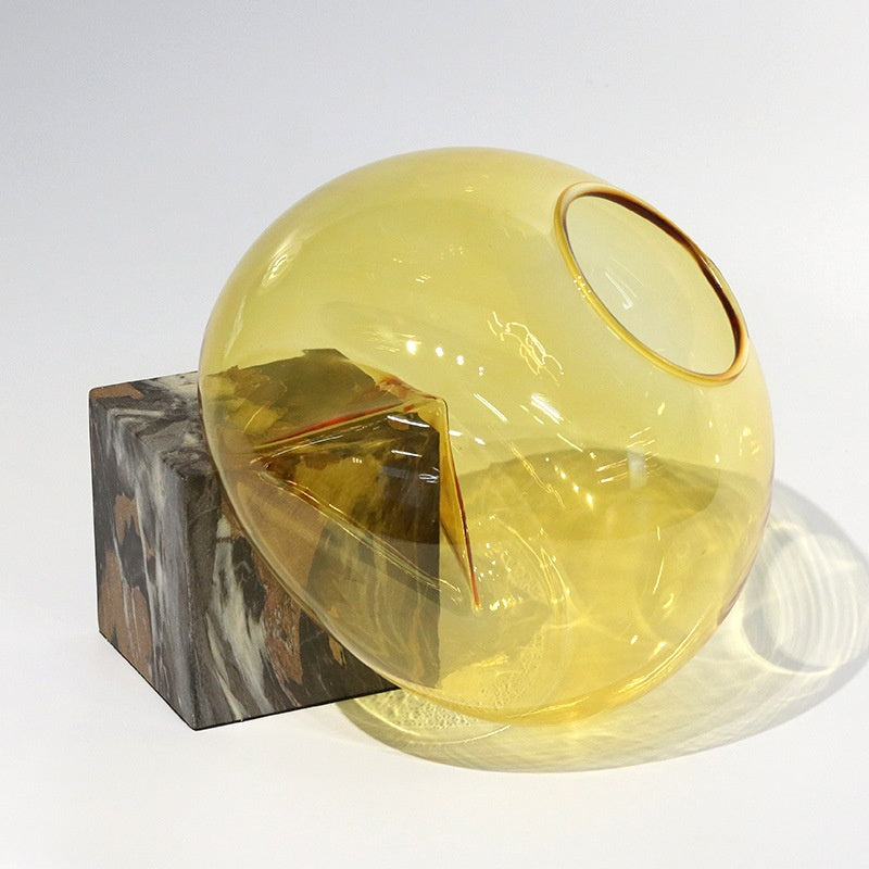 Glass Flower Vase with Metal Base - Elegant Home Decor