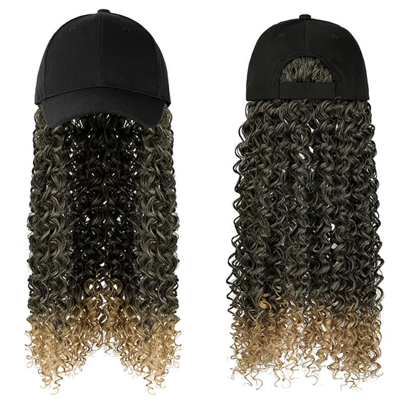 Women's Fashion Headgear with Hat and Wig - Natural Hair & Curl Styles