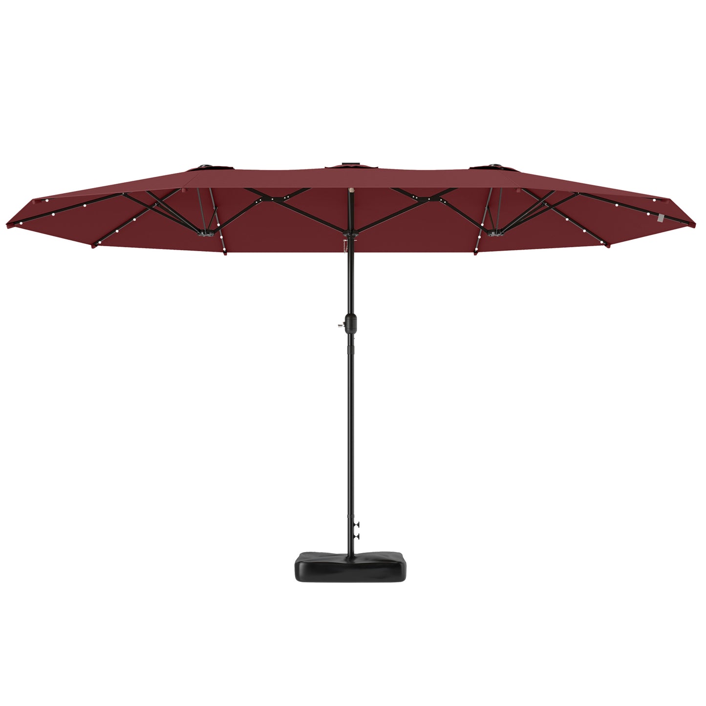 14.4ft Double-Sided Garden Parasol with Solar LED Lights - Wine Red
