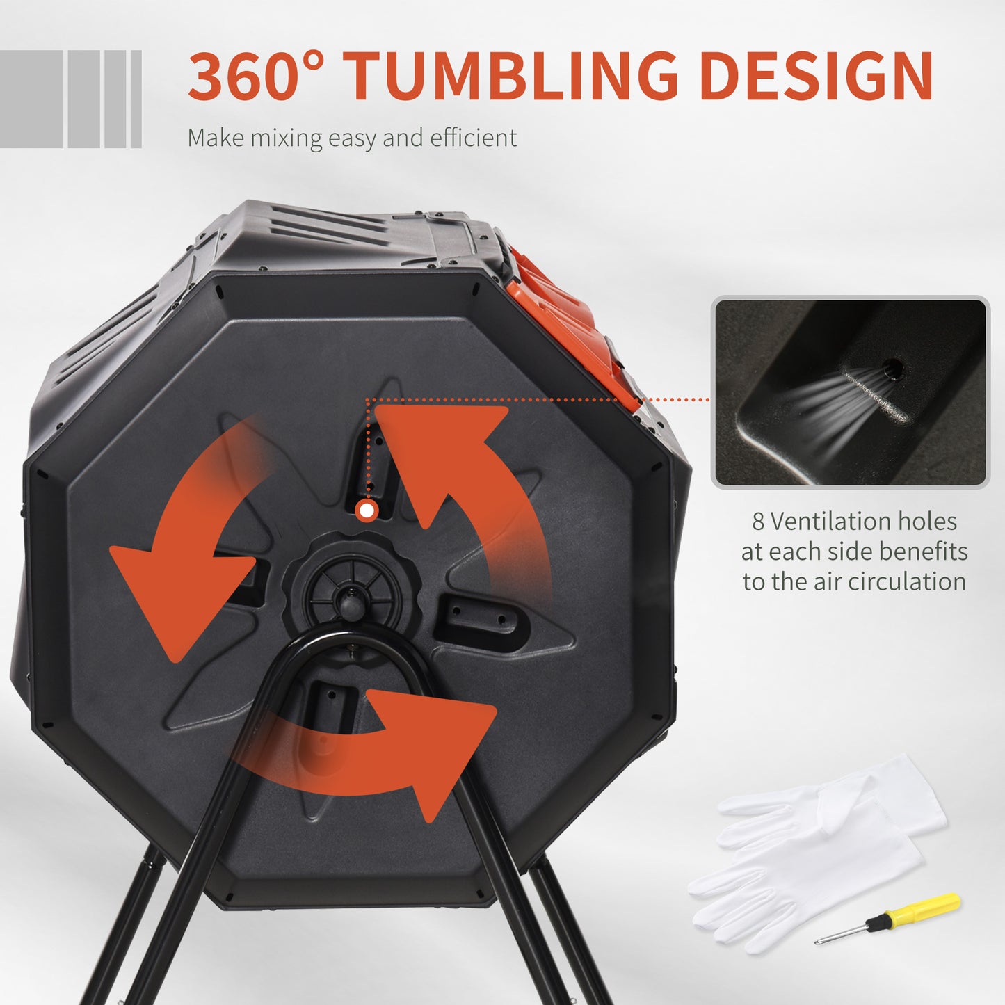 Outdoor 360° Rotating Compost Bin - Dual Chamber Garden Tumbler 43 Gallon