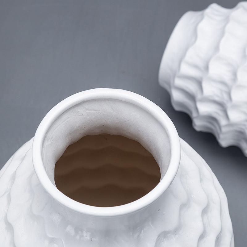 Irregular Wave Ceramic Vase - Modern White Porcelain Home Decor