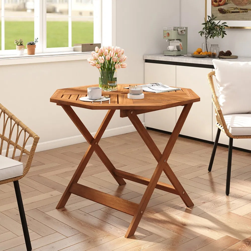 35.5 Inch Solid Wood Octagon Patio Dining Table with Umbrella Hole