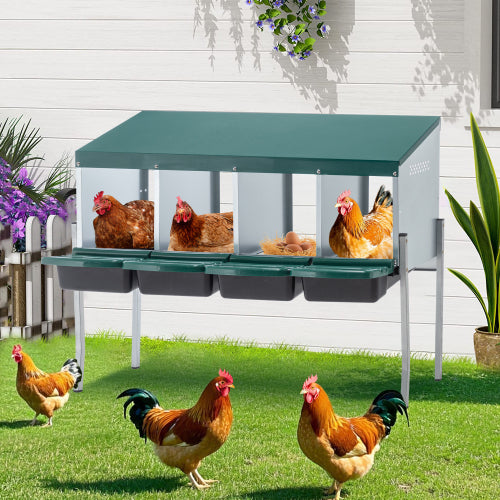 Green Chicken Nest with Legs and Cover, Egg Collection System, Durable Metal