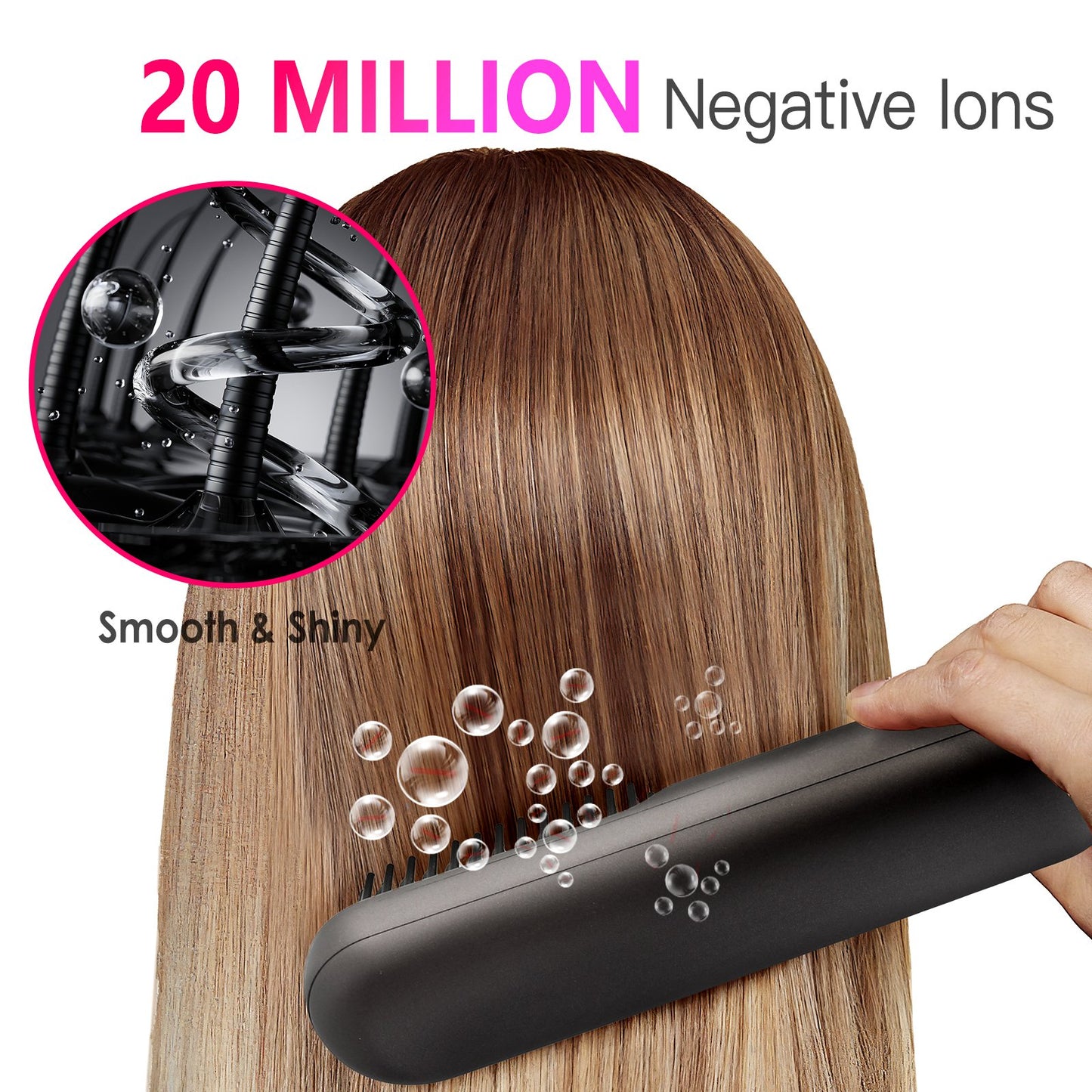 Cordless Negative Ion Hair Straightener Brush - Portable Rechargeable Comb