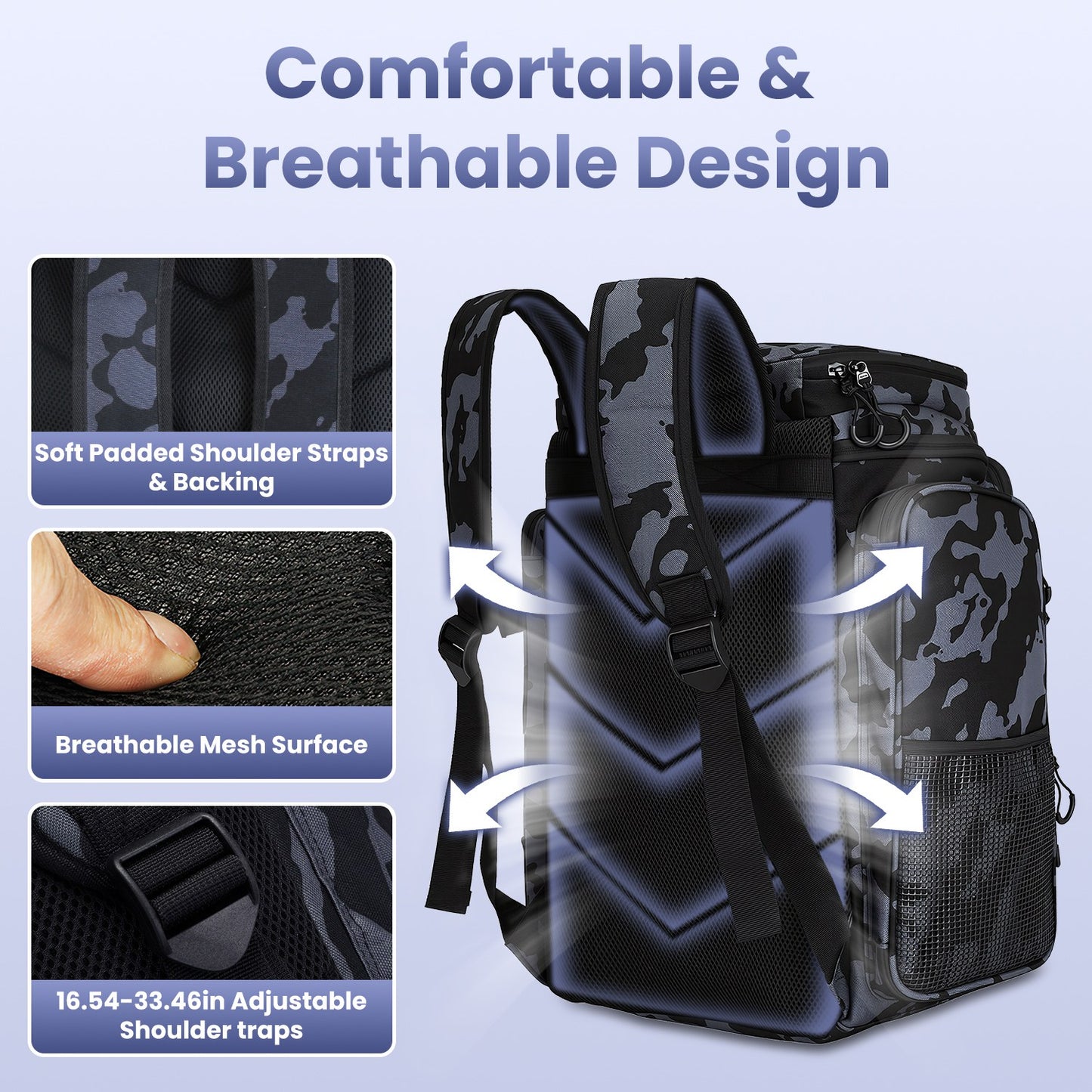 42L Fishing Backpack with 16 Pockets & Rod Holders - Camouflage