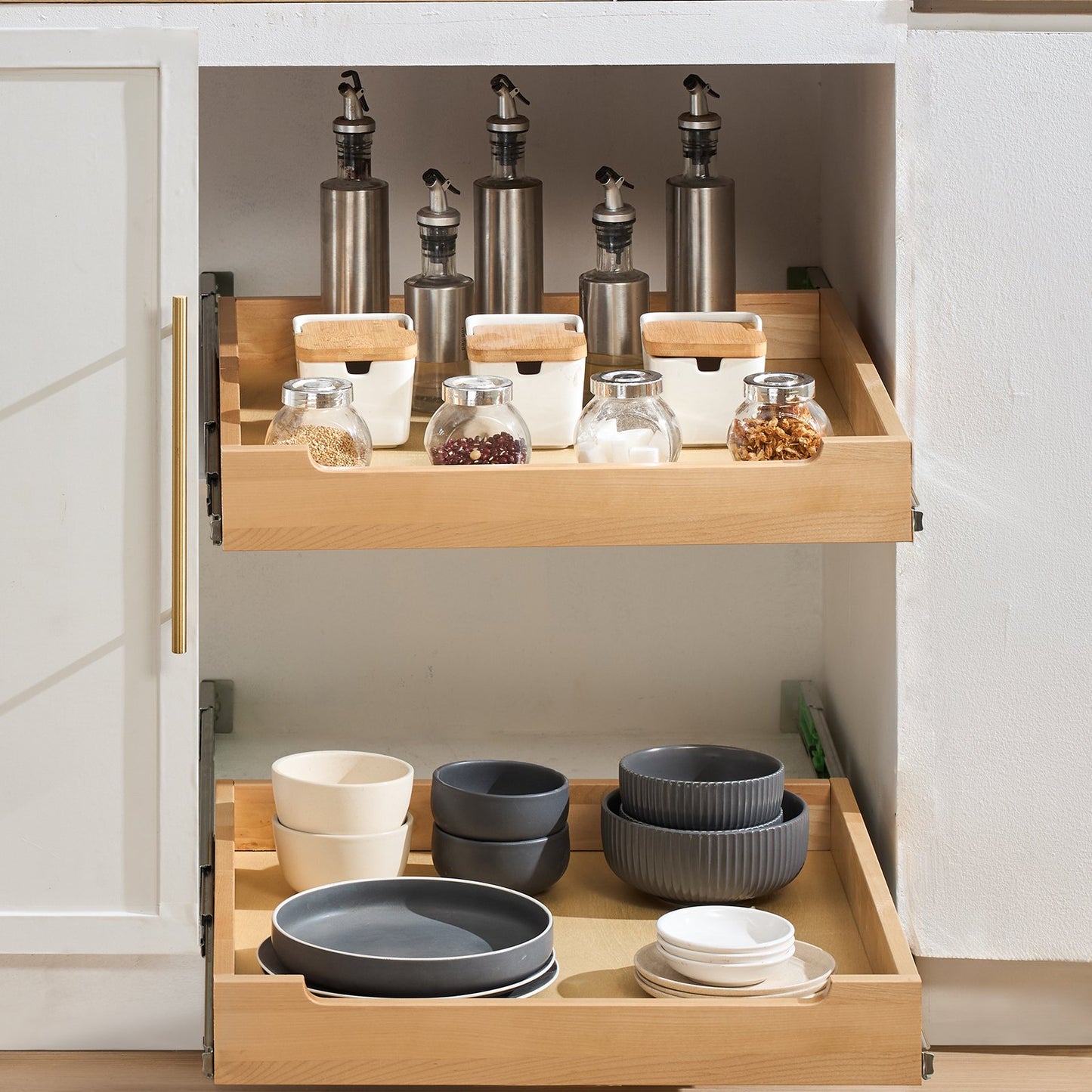 Pull Out Cabinet Organizer with Soft Close Slide-Out Shelf - Natural