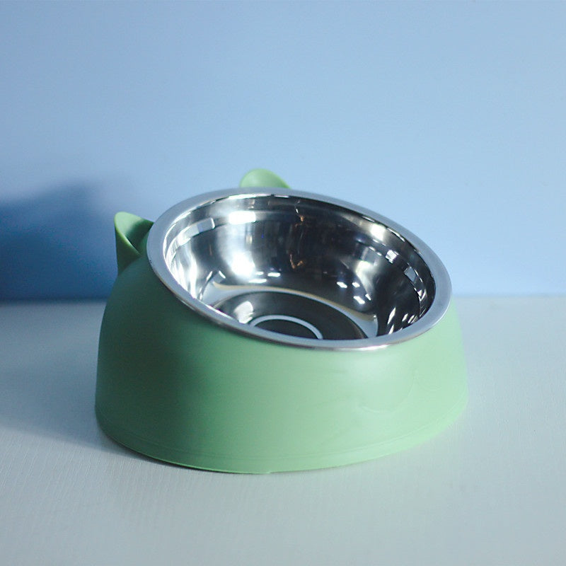 Stainless Steel Double Pet Food Bowl with Oblique Mouth for Cats and Dogs