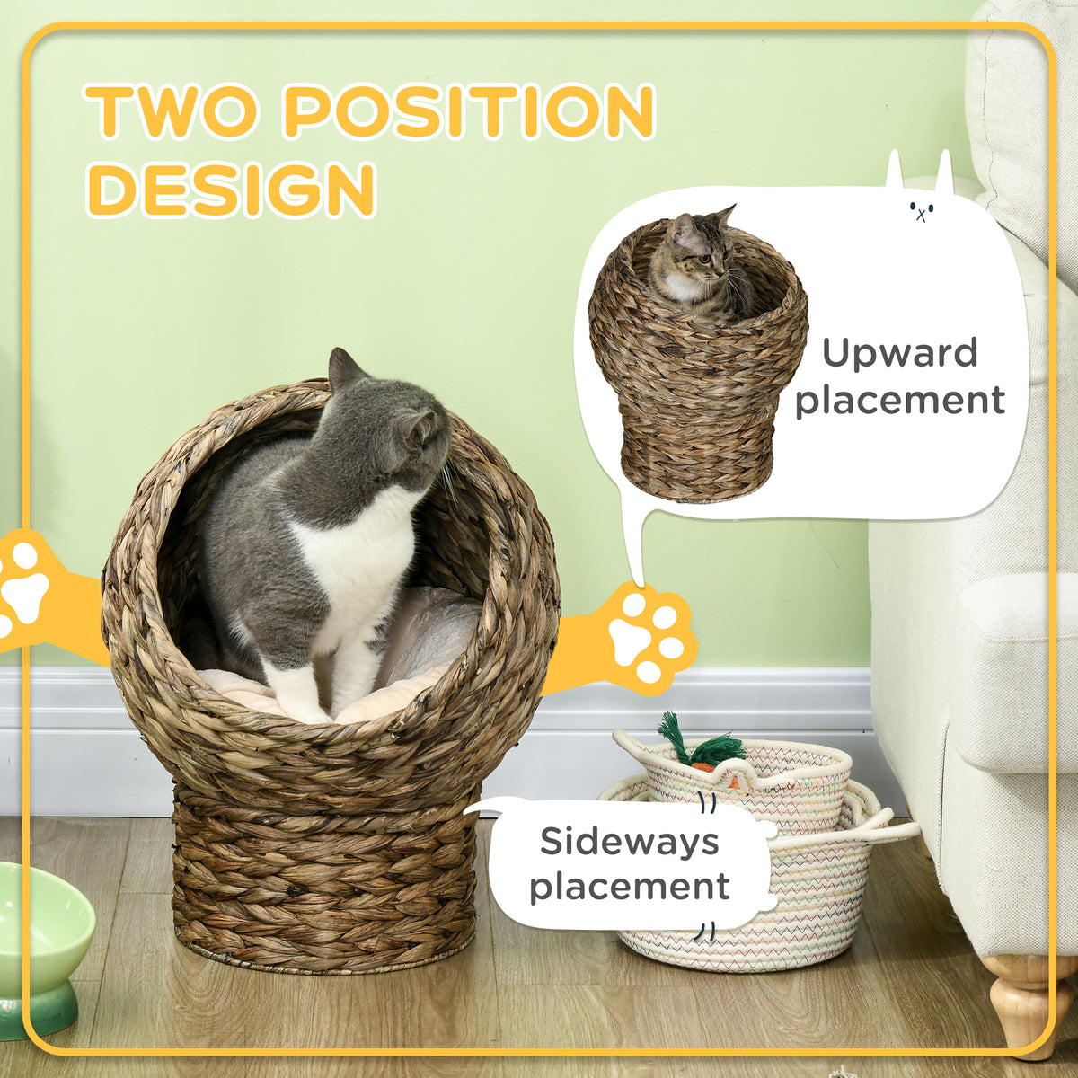 Elevated Cat Bed with Soft Cushion & Egg Chair Shape - Gray, 20"
