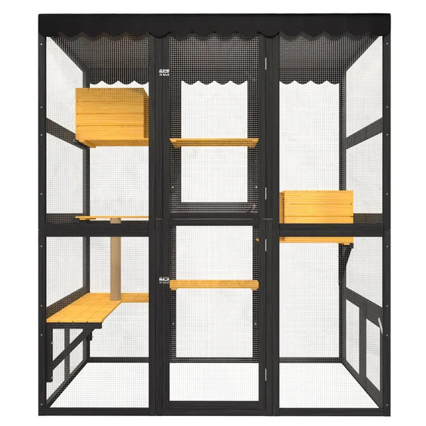 Large Wooden Outdoor Cat Enclosure with Walk-In Design & Weatherproof Roof