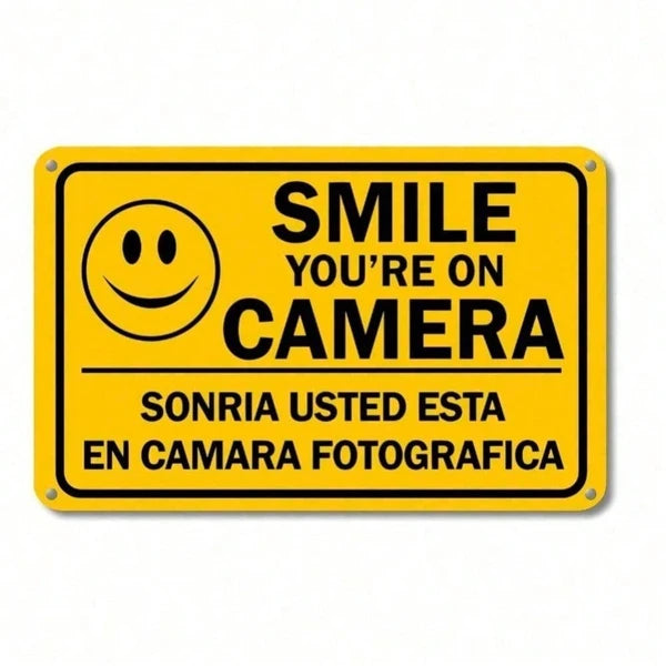 Bilingual Home Security Camera Warning Sign - Metal, 8x12 In