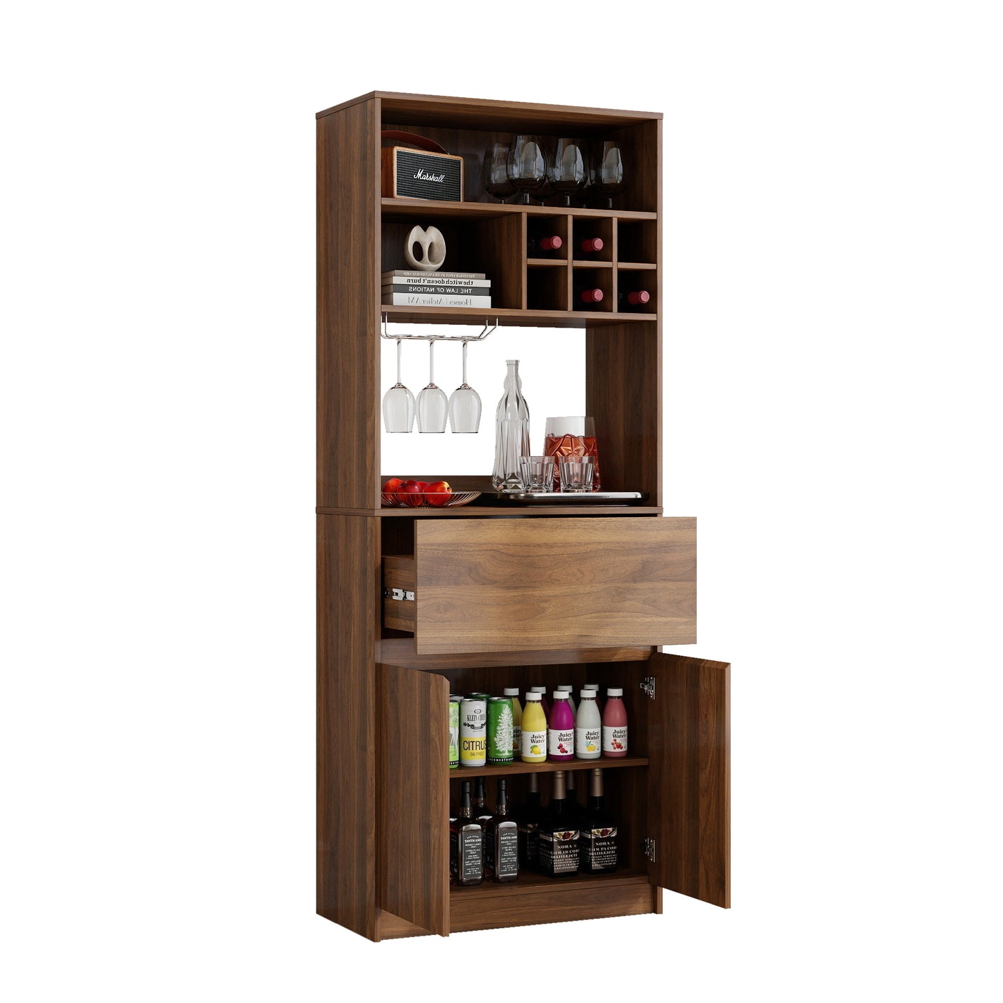 Walnut Kitchen Wine Cabinet - Multi-Functional Storage