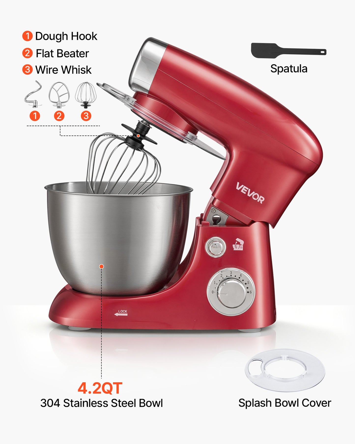 4.2 Qt Tilt Head Stand Mixer 400W with Stainless Steel Bowl & Attachments