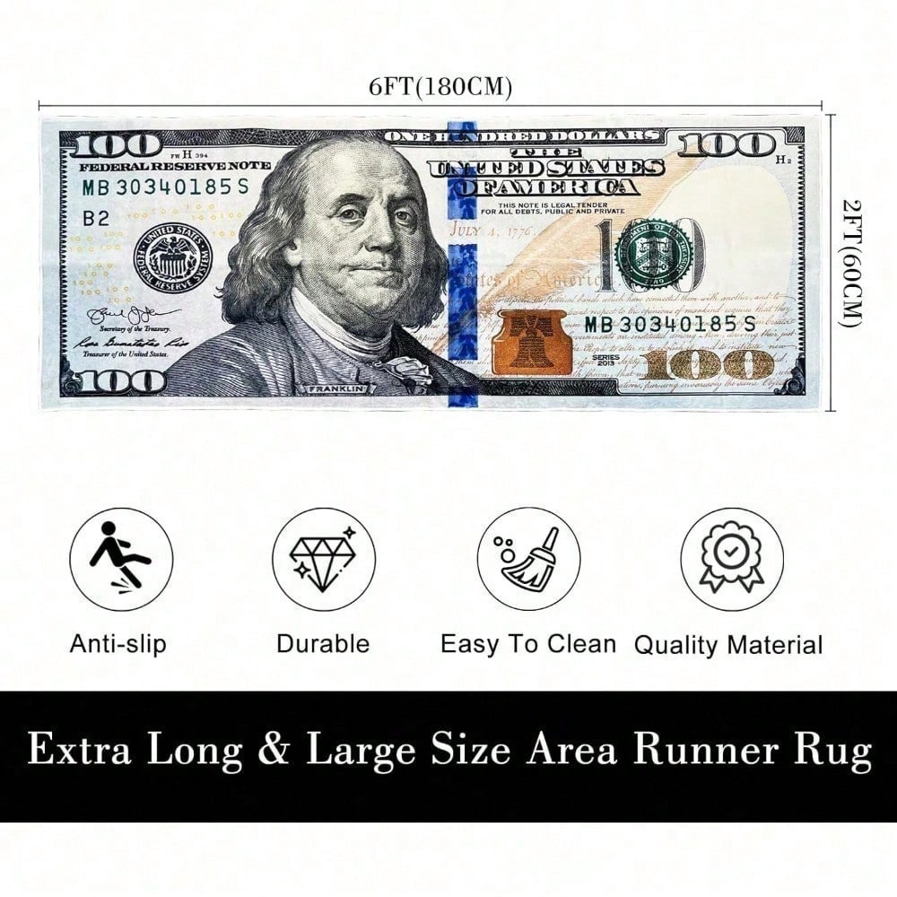Currency Inspired Area Rug - Non-Slip Carpet for Living Room