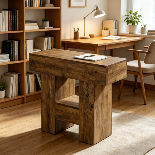 Compact 2-Tier End Table - Rustic Wooden Design