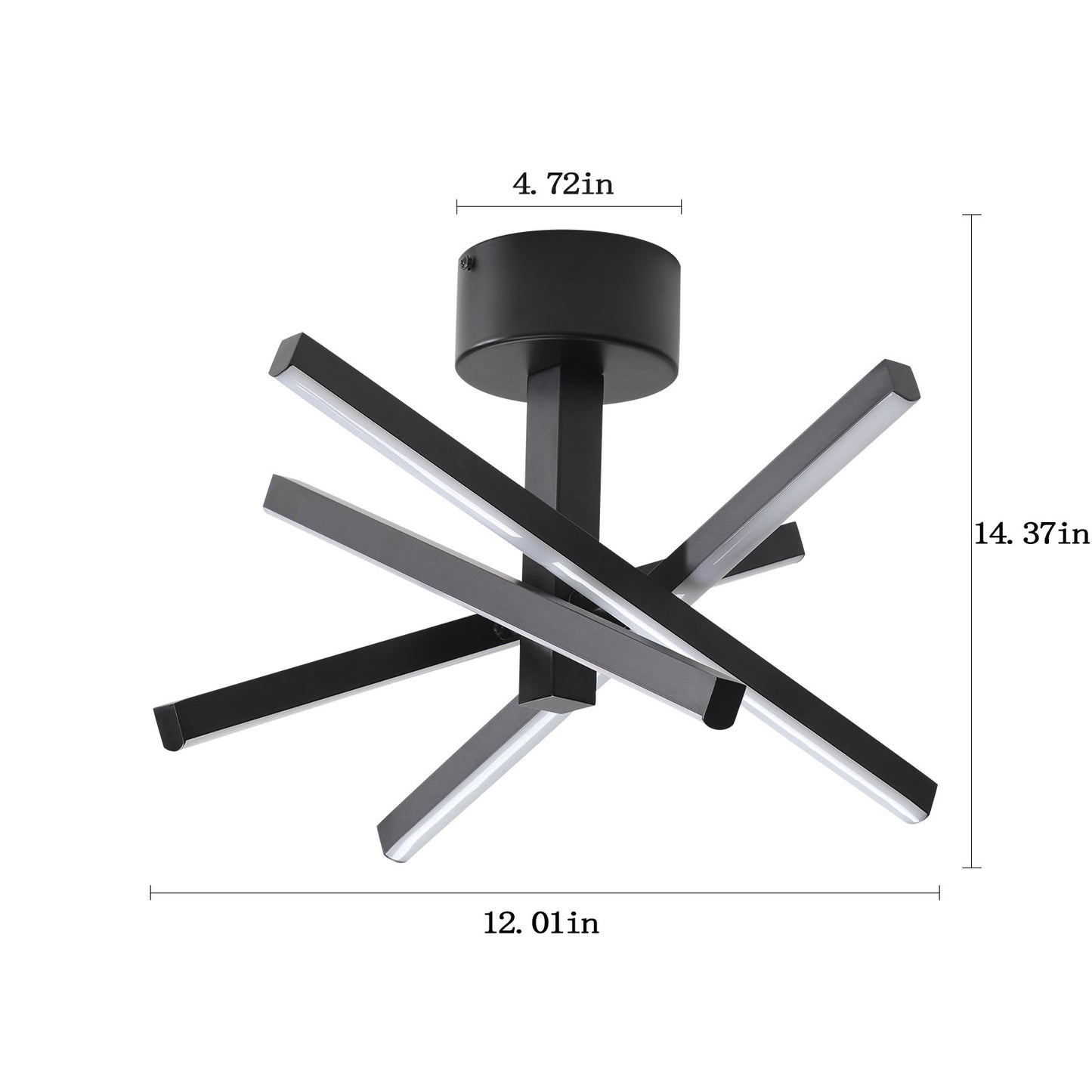 12 Inch LED Ceiling Light - Geometric Starburst Design, Black Finish