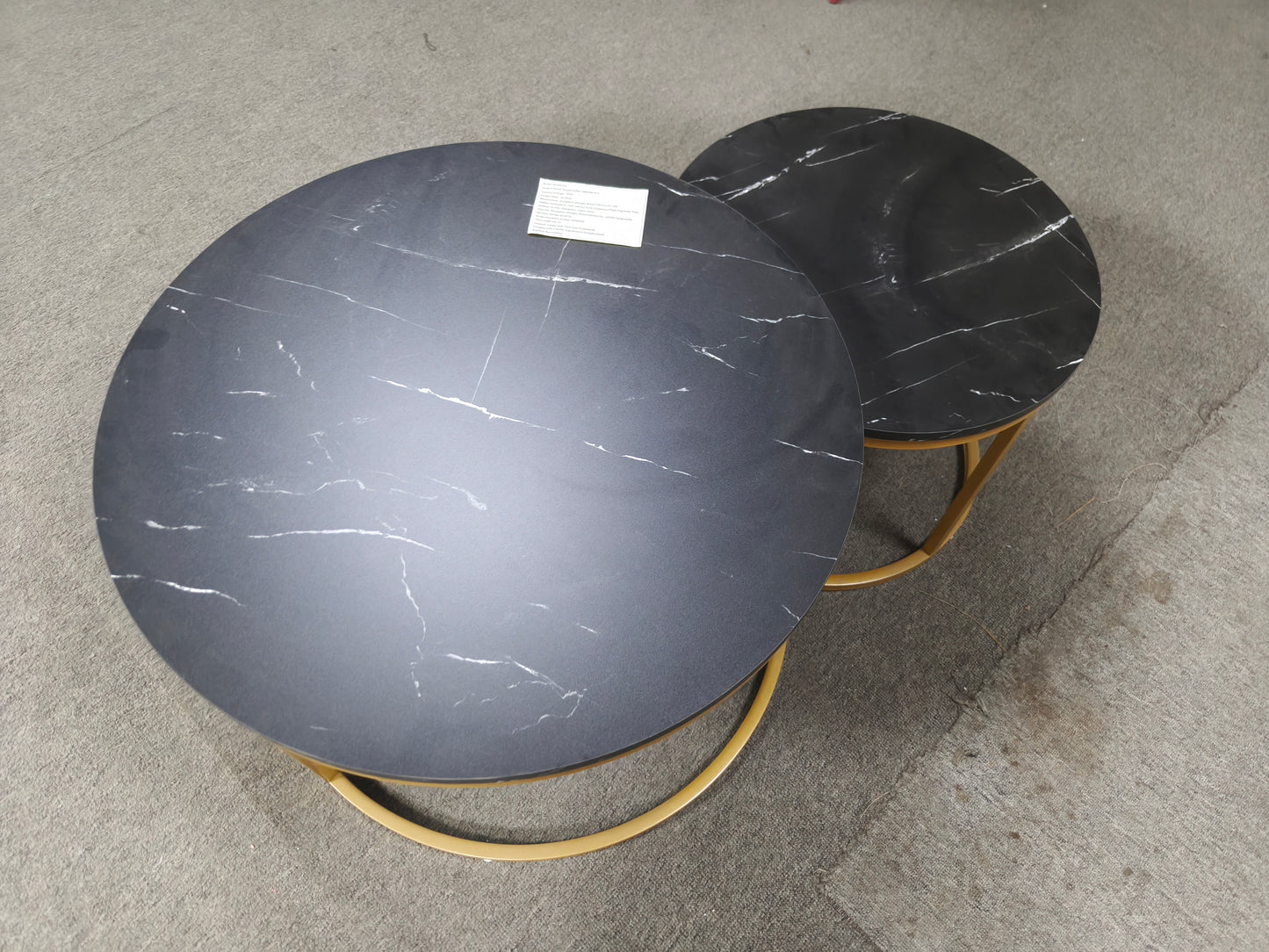 Nesting Coffee Table Set of 2 - Round Black+Gold Marble Top