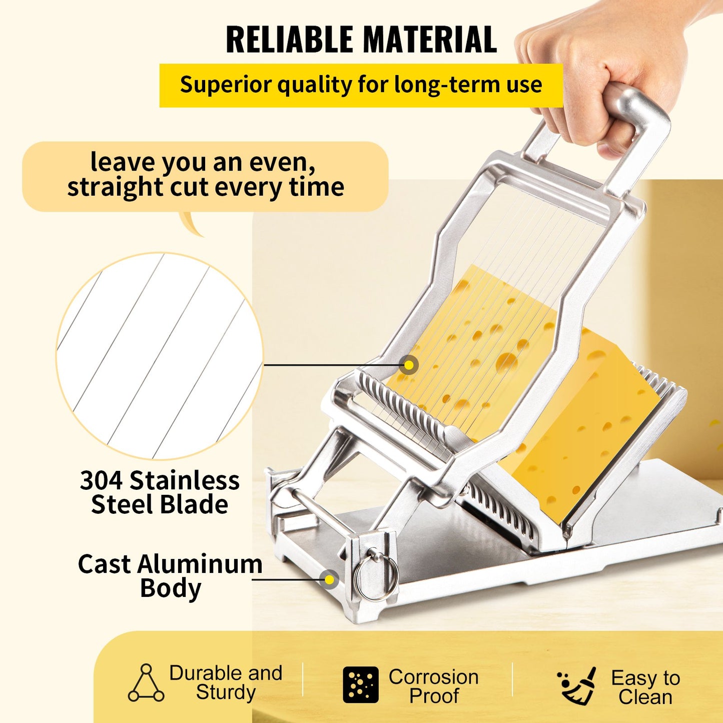Commercial Cheese Slicer with Wire, 1cm & 2cm Thickness, Aluminum Alloy Kitchen Tool