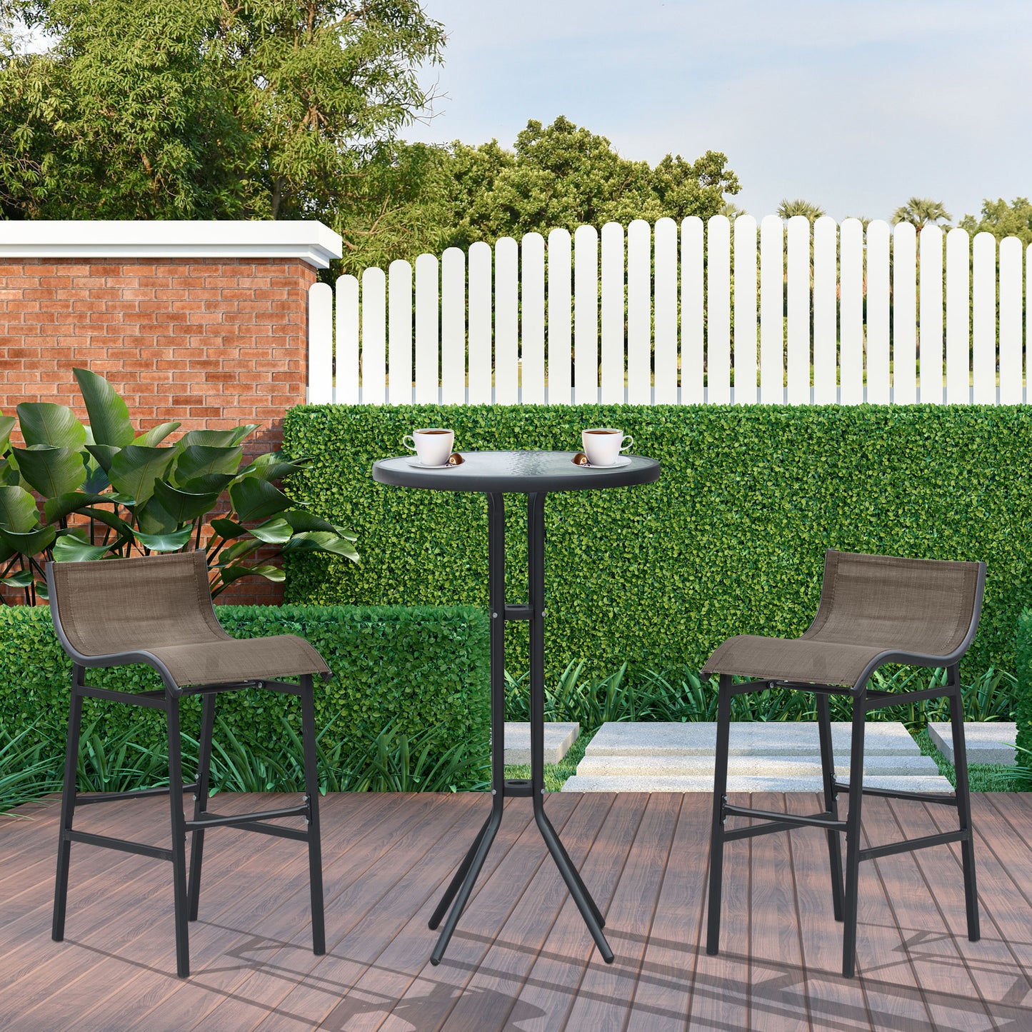 3 Piece Outdoor Bistro Set for 2 with Glass Top - Tan