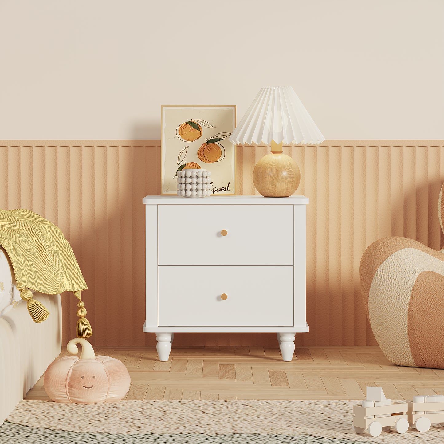 Modern White 2-Drawer Nightstand - MDF Bedside Table