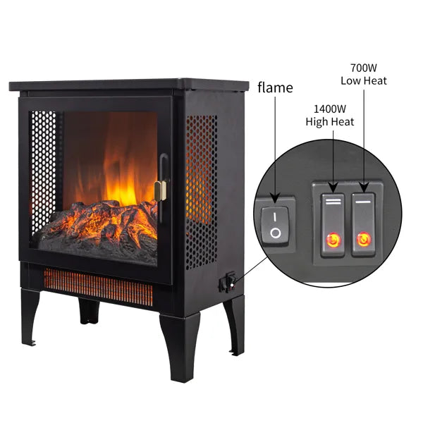 17 Inch Freestanding Electric Fireplace Heater with 3D Flame Effect