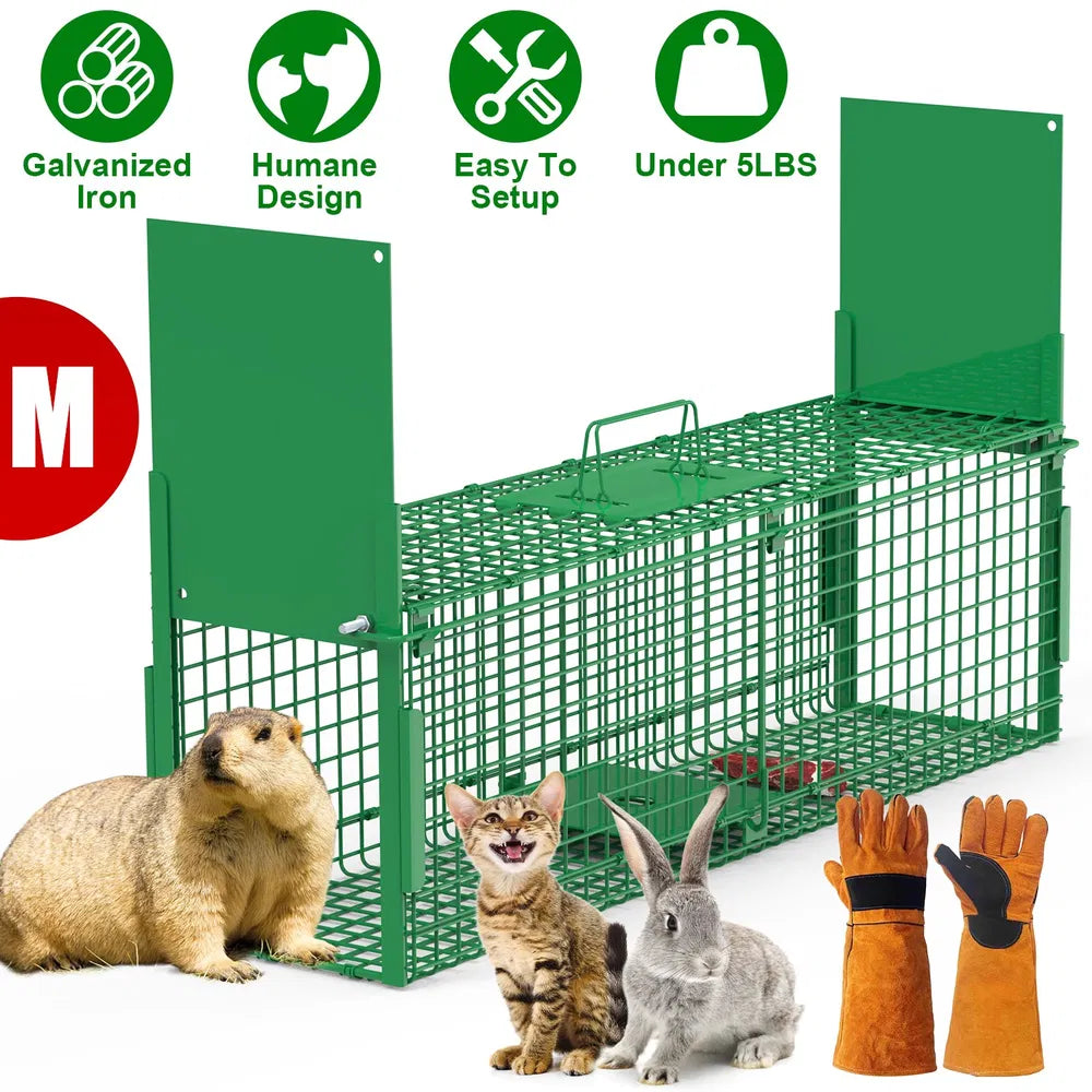 Humane Live Animal Cage Trap for Raccoons, Opossums & More