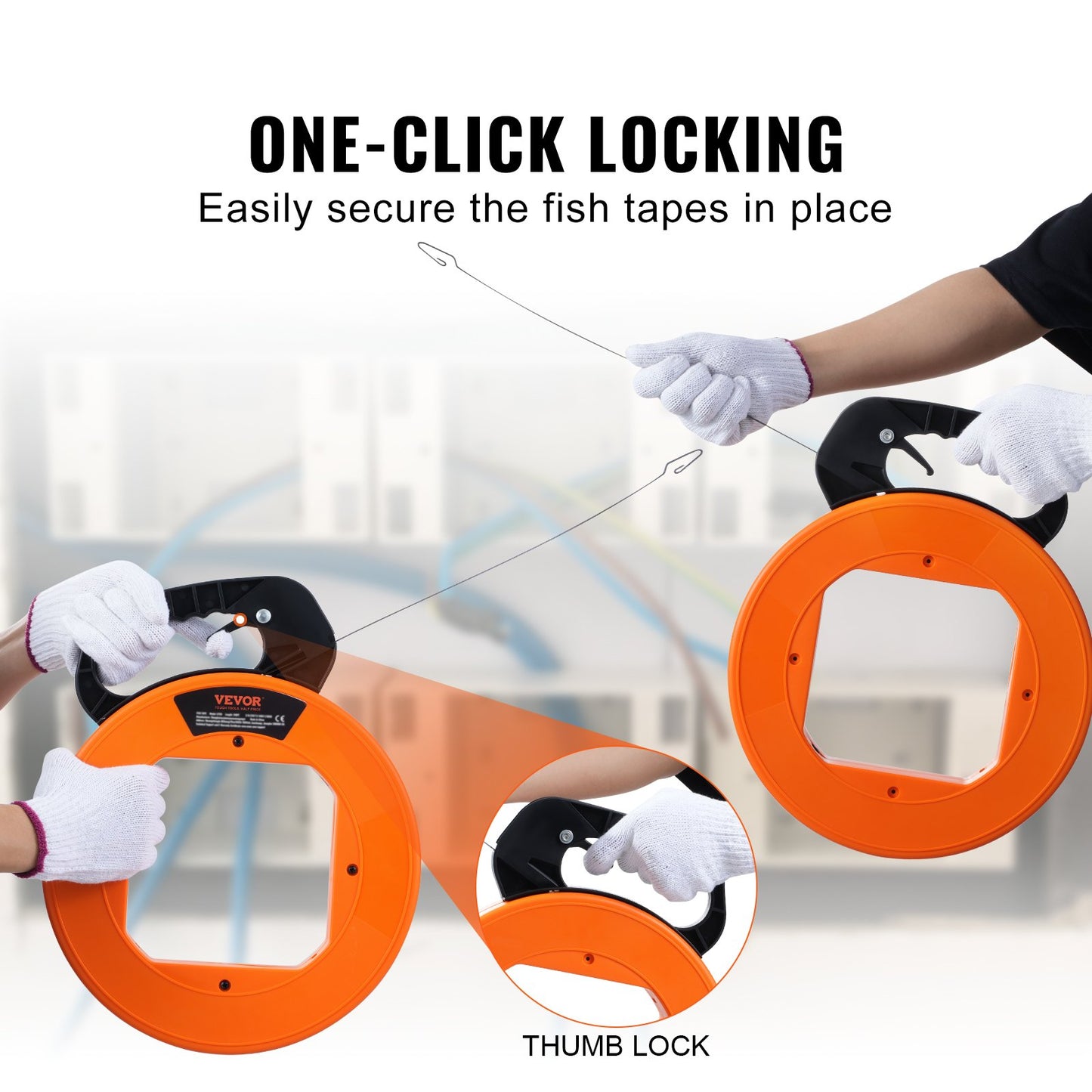 120ft Steel Fish Tape Wire Cable Line Puller with Plastic Case - Heavy Duty