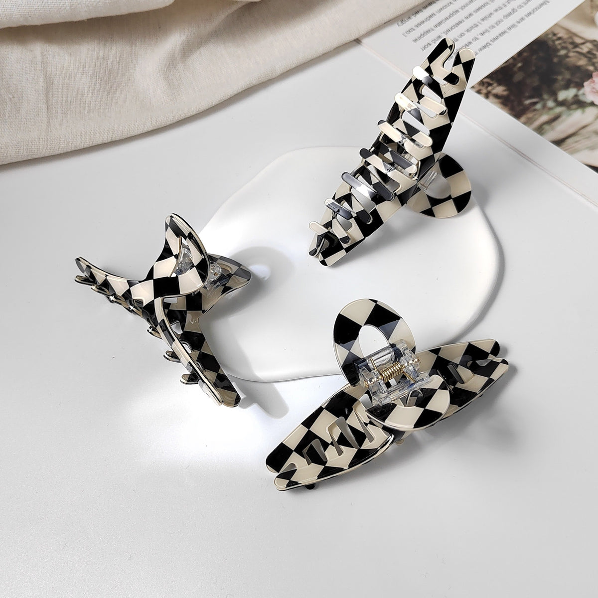Black And White Checkerboard Hair Clip Set Retro Hair Accessories