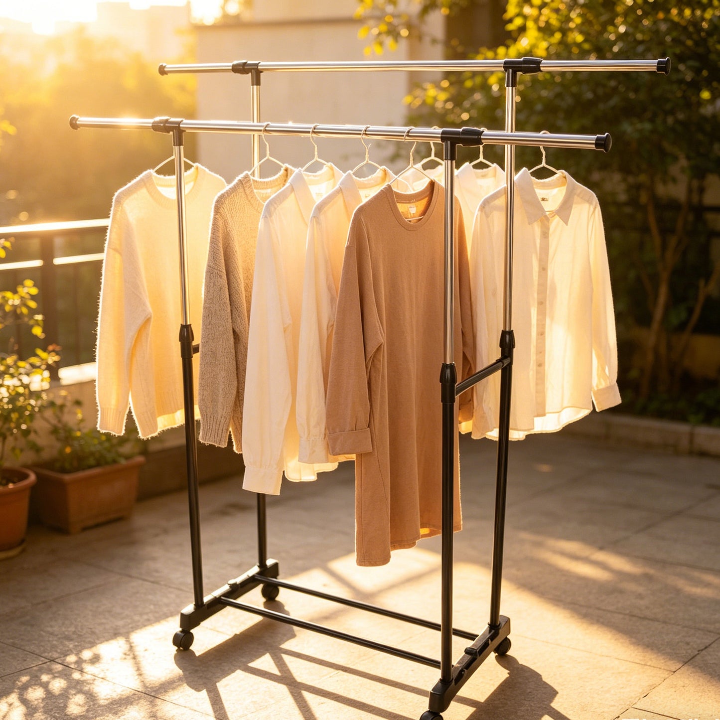 Adjustable Portable Rolling Garment Rack with Lockable Wheels