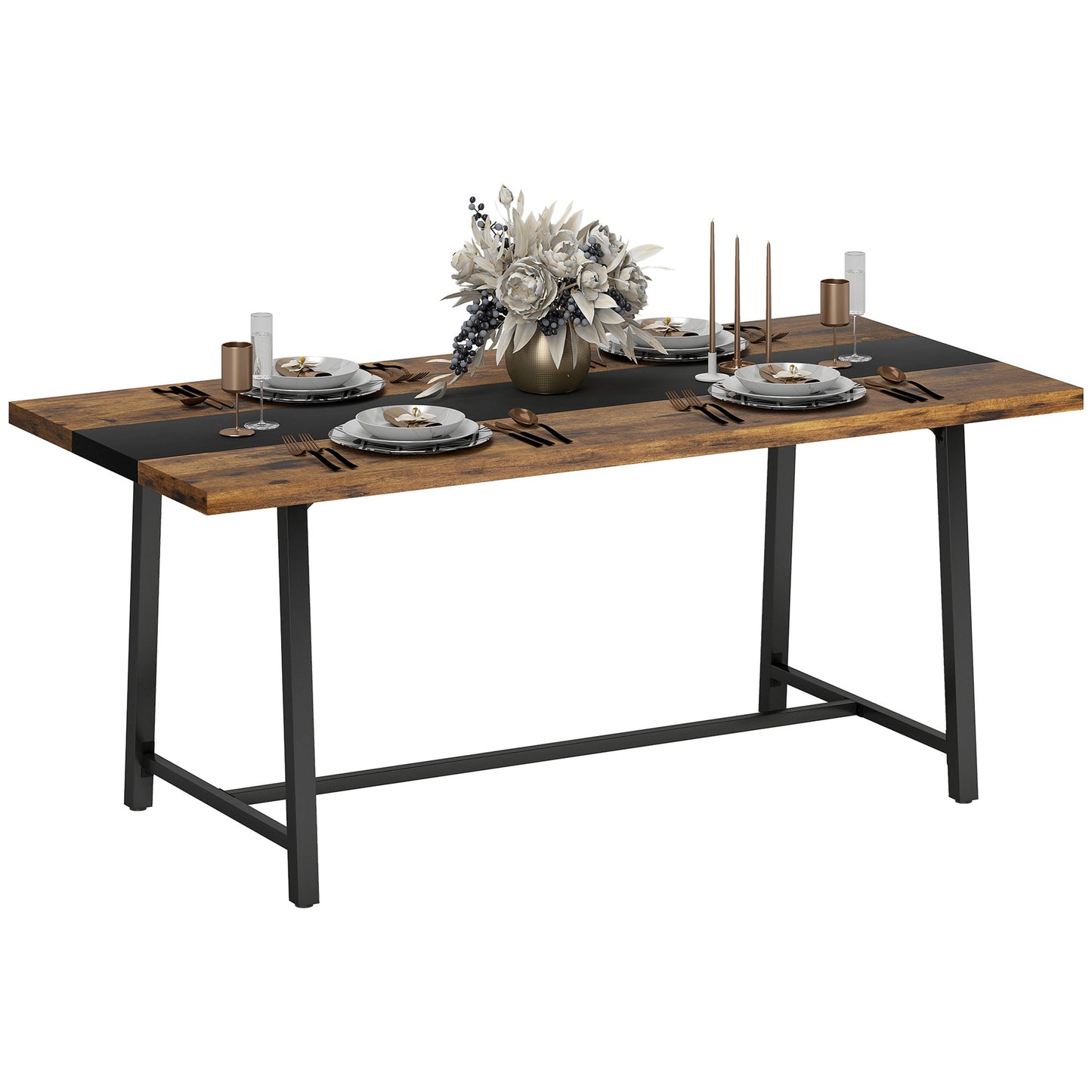 Industrial Dining Table for 8 - 70.9" Long Brown MDF & Steel