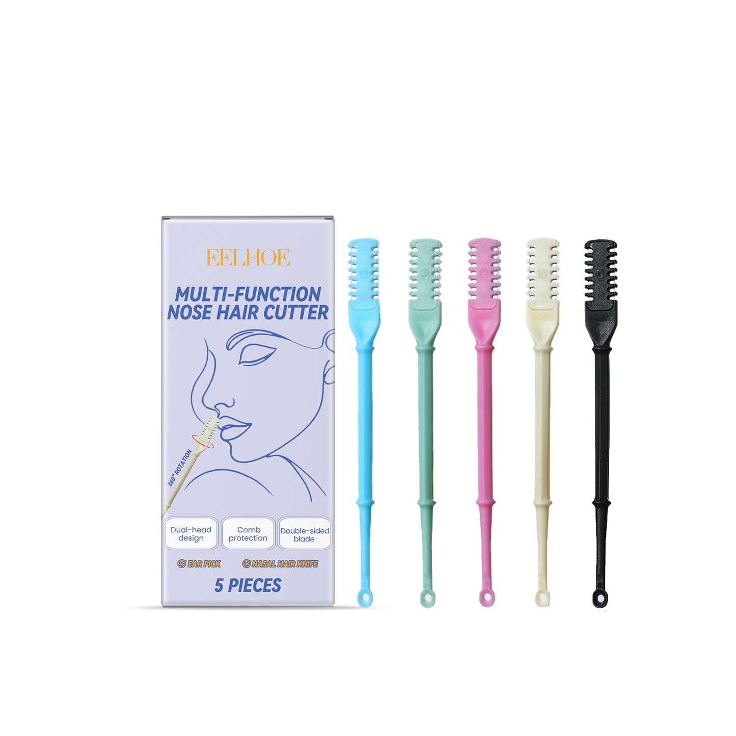 Manual Nose Hair Trimmer & Ear Cleaner Tool - 5 Piece Grooming Set