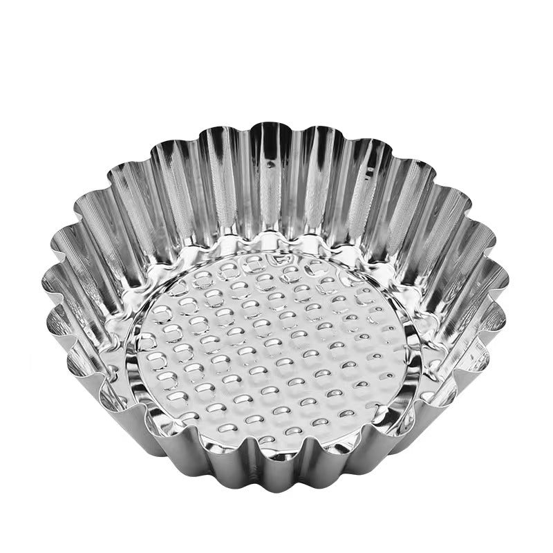Stainless Steel Egg Tart Mold Cups with Lace Edges for Baking - Silver