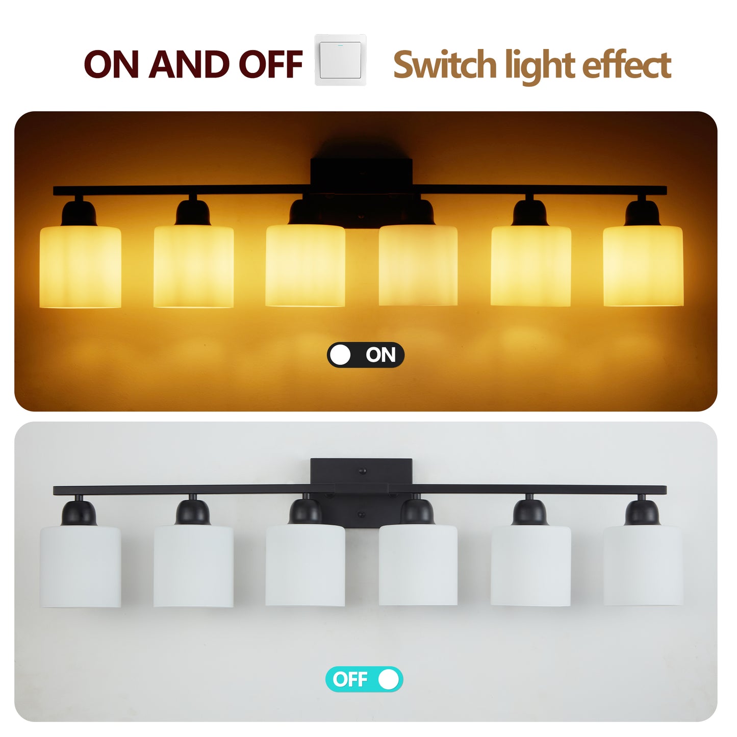 6-Light Matte Black Bathroom Vanity Light Fixture with Glass Shades
