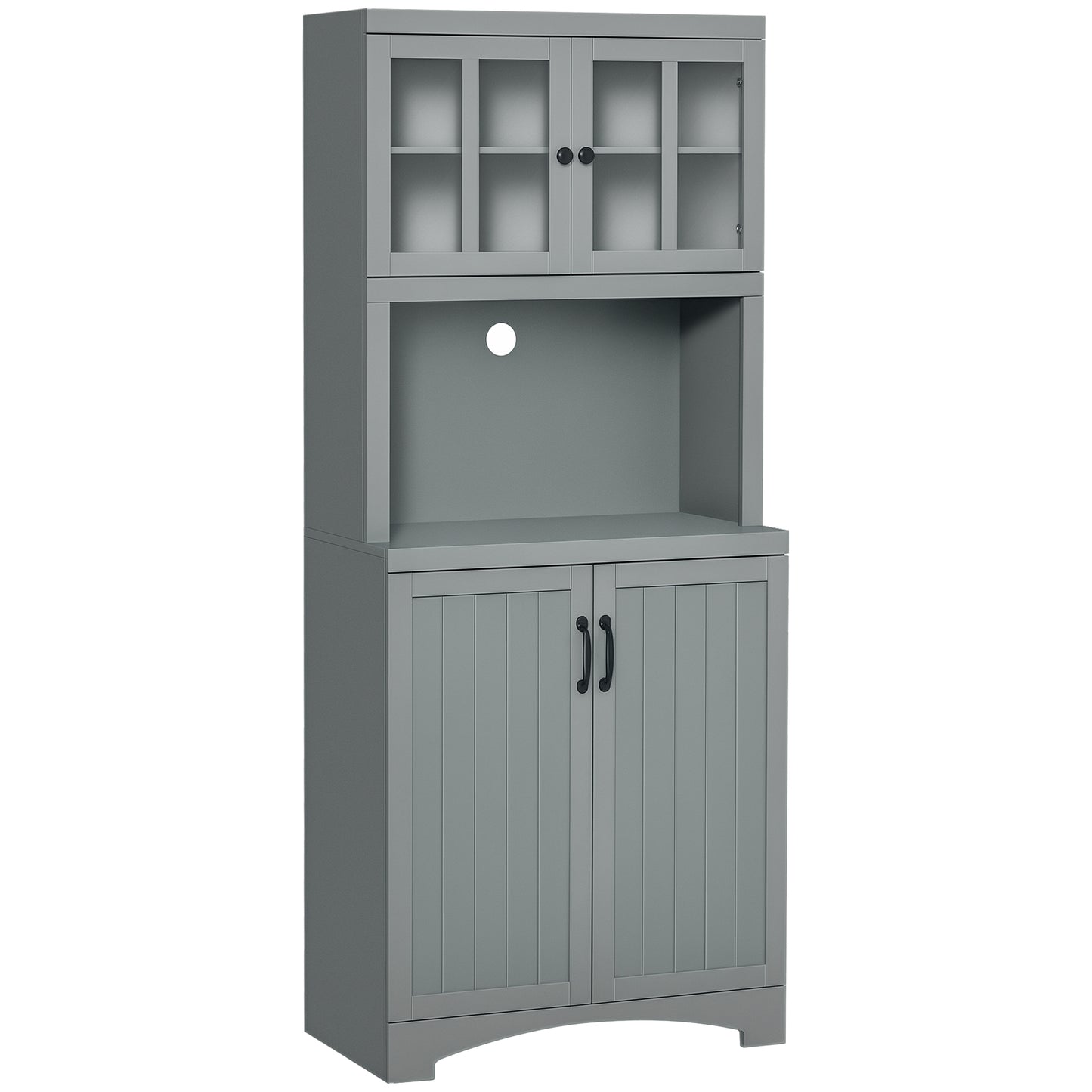 70" Kitchen Storage Cabinet with Adjustable Shelves & Microwave Space - Gray