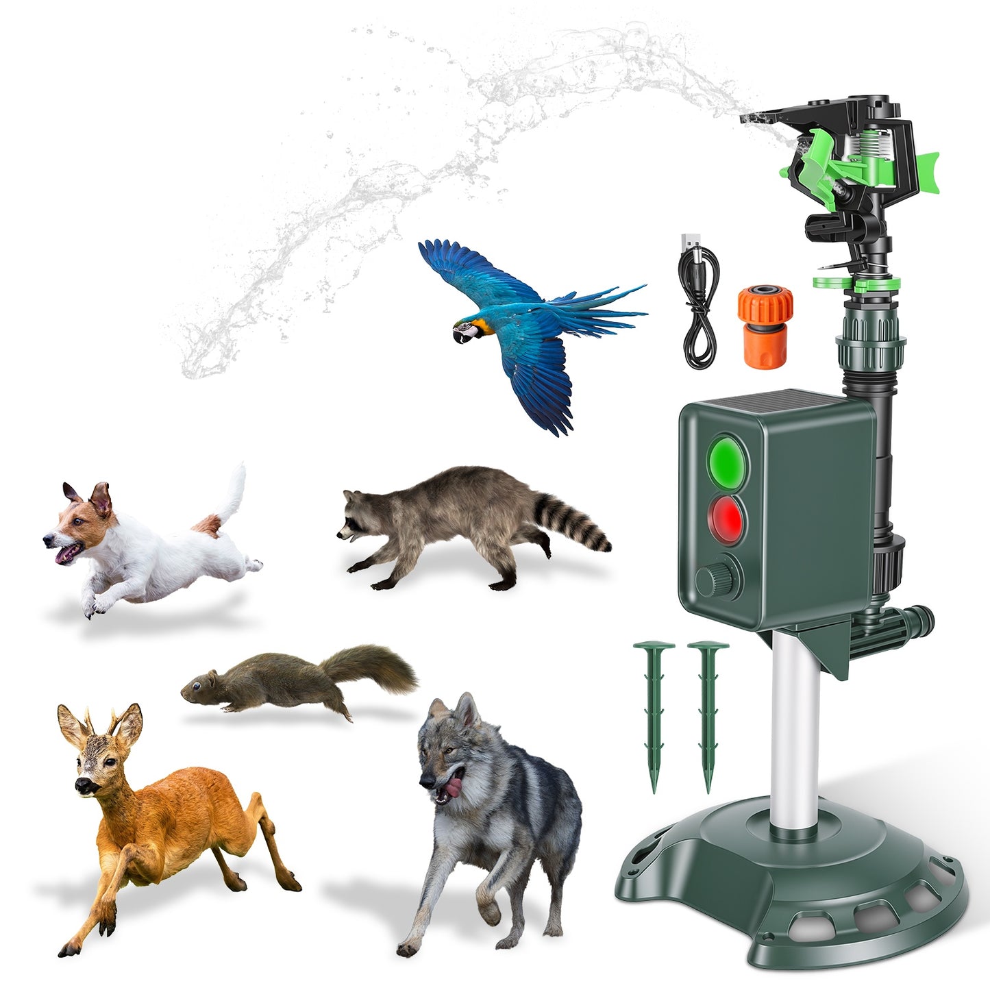 Solar-Powered Animal Deterrent Sprinkler with Flashing Light for Garden Outdoor Yard