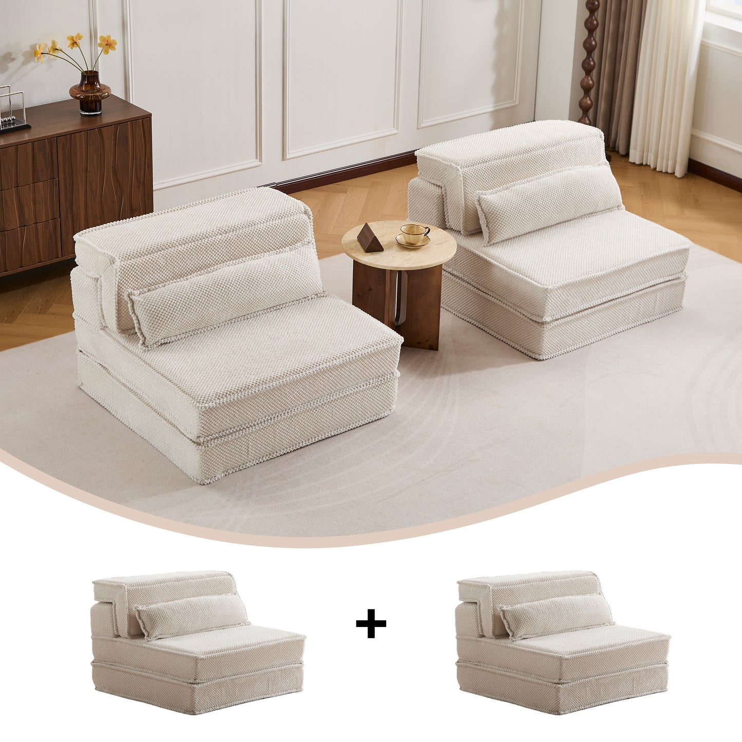 Convertible Floor Sofa Bed - Oversized White Modular Sofa with Pillows