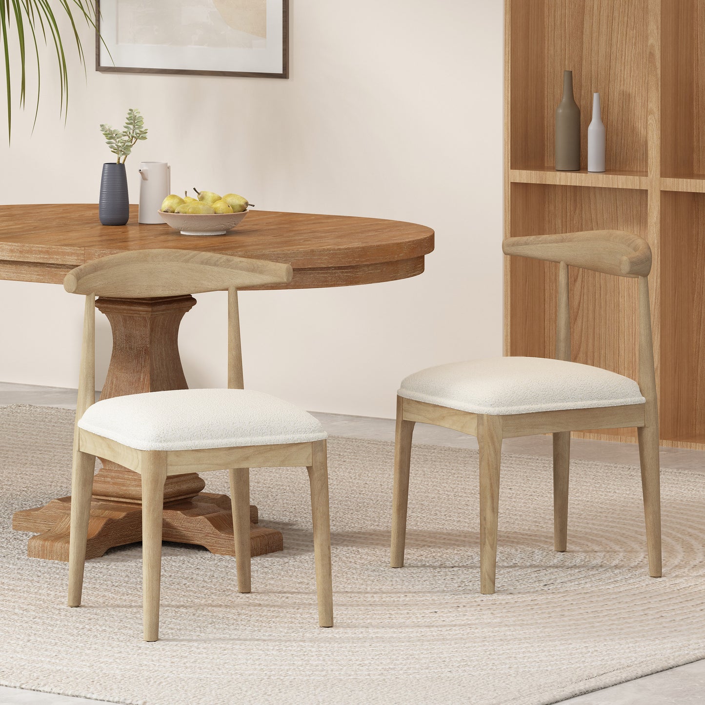 Mid-Century Modern Dining Chair Set of 2 - Ivory Upholstered