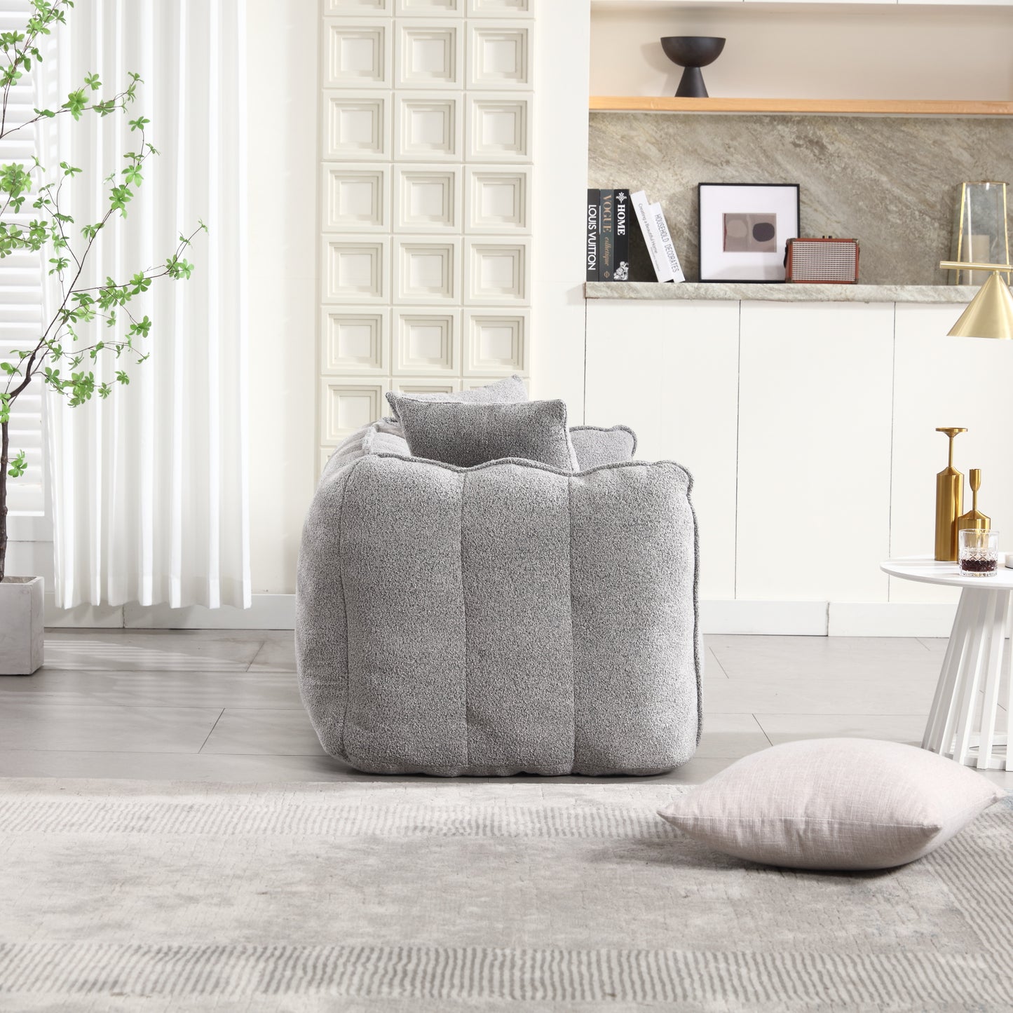 Soft Grey Beanbag Chair for Two - High Resilience Foam