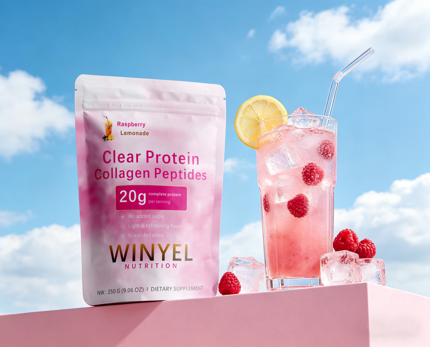 Clear Protein Collagen Peptides Powder - Raspberry Lemonade, Grass-Fed Whey