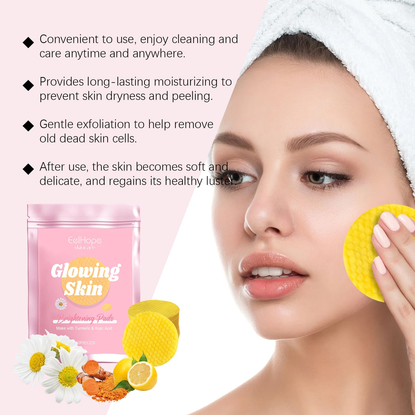 Turmeric Kojic Acid Facial Cleansing Pads for Brightening & Dark Spots